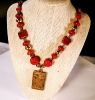 Carved Red Coral & Gold Necklace